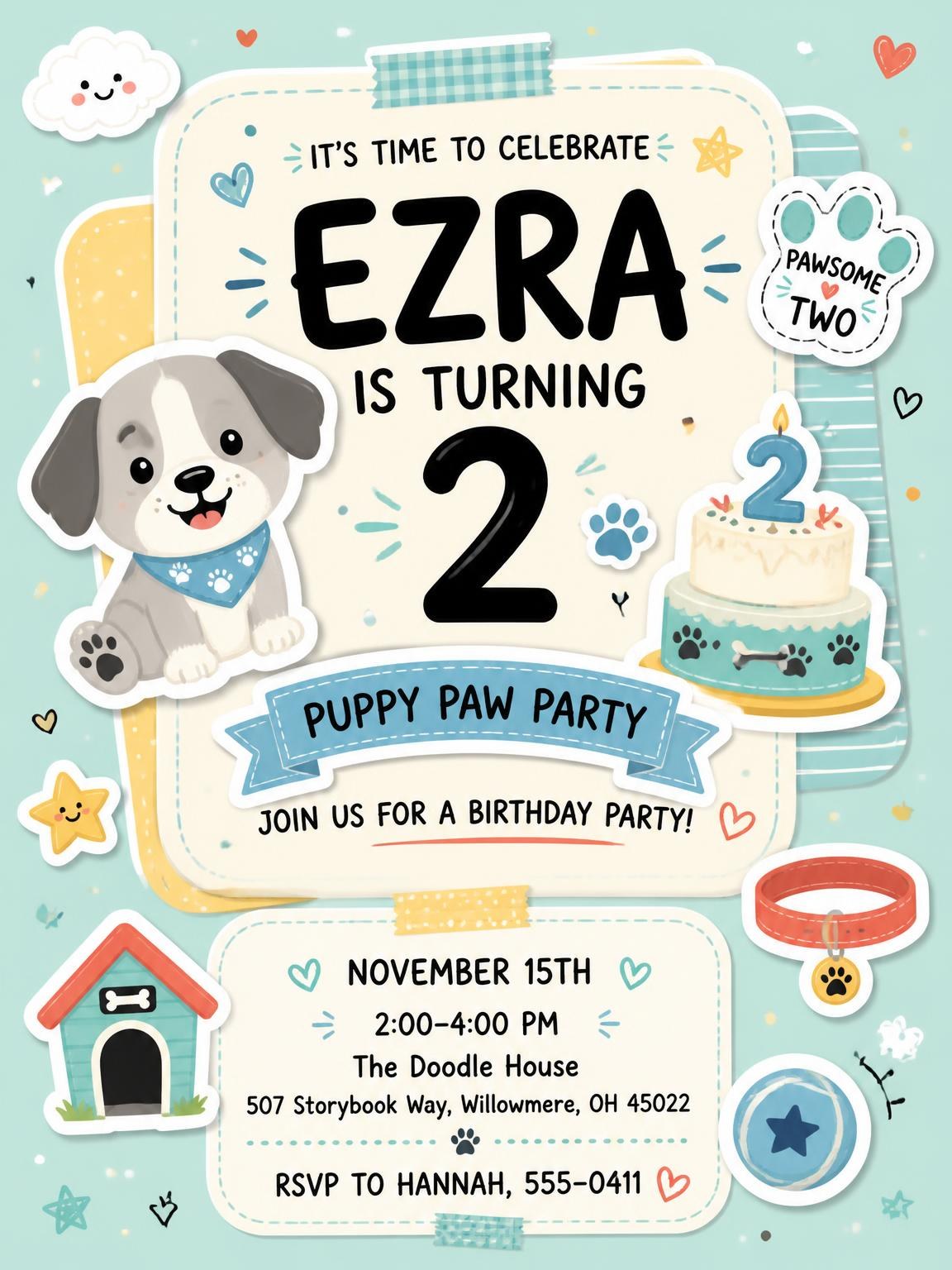 Puppy Pastel Scrapbook 2nd Birthday Invitation