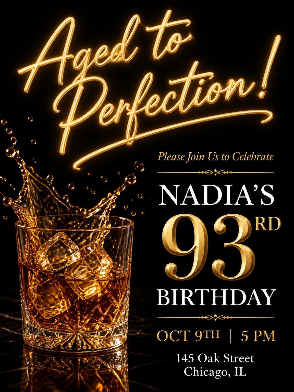 Whiskey Tumbler 93rd Birthday Invitation