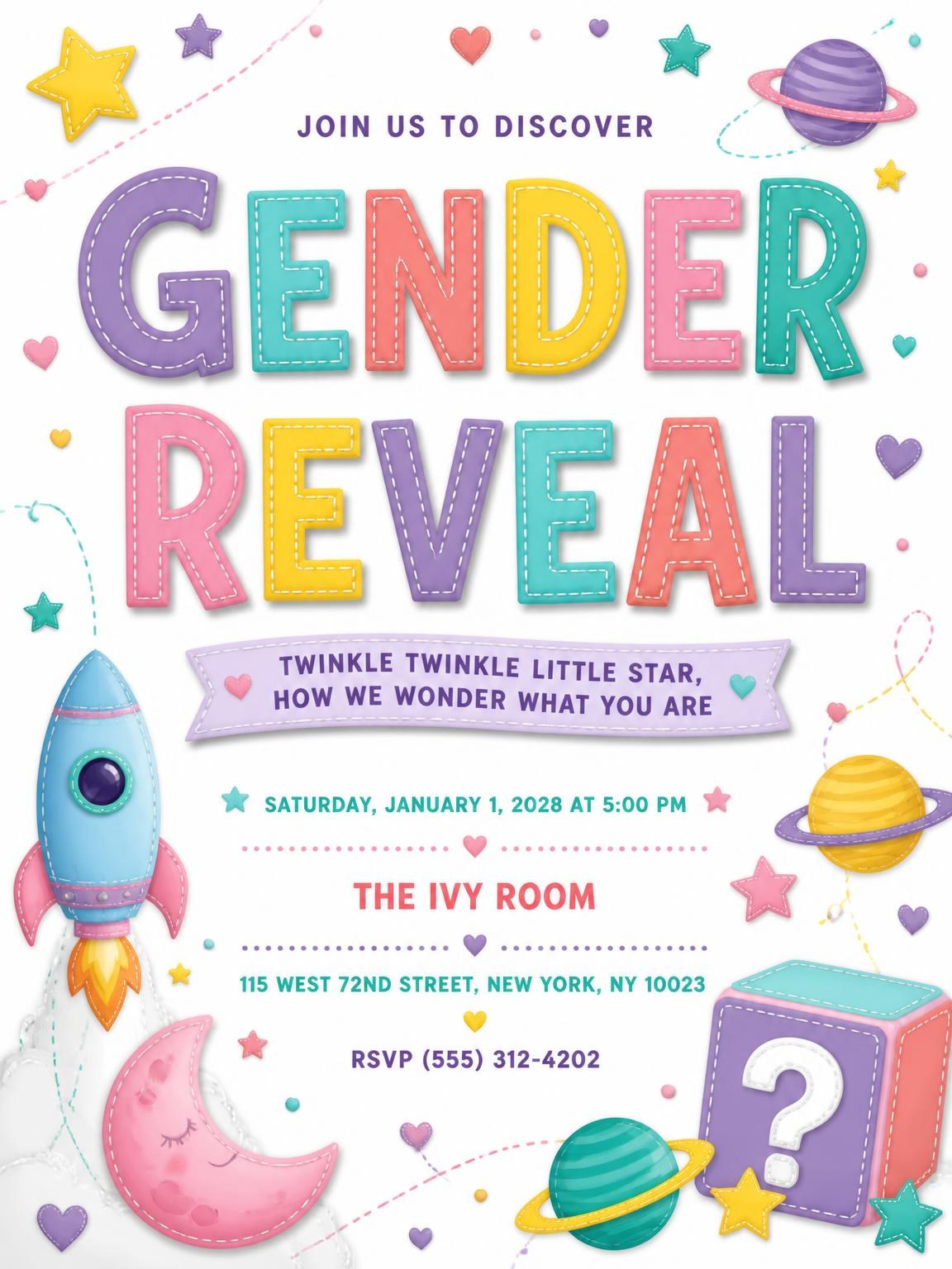 Rocket Ship Gender Reveal Invitation