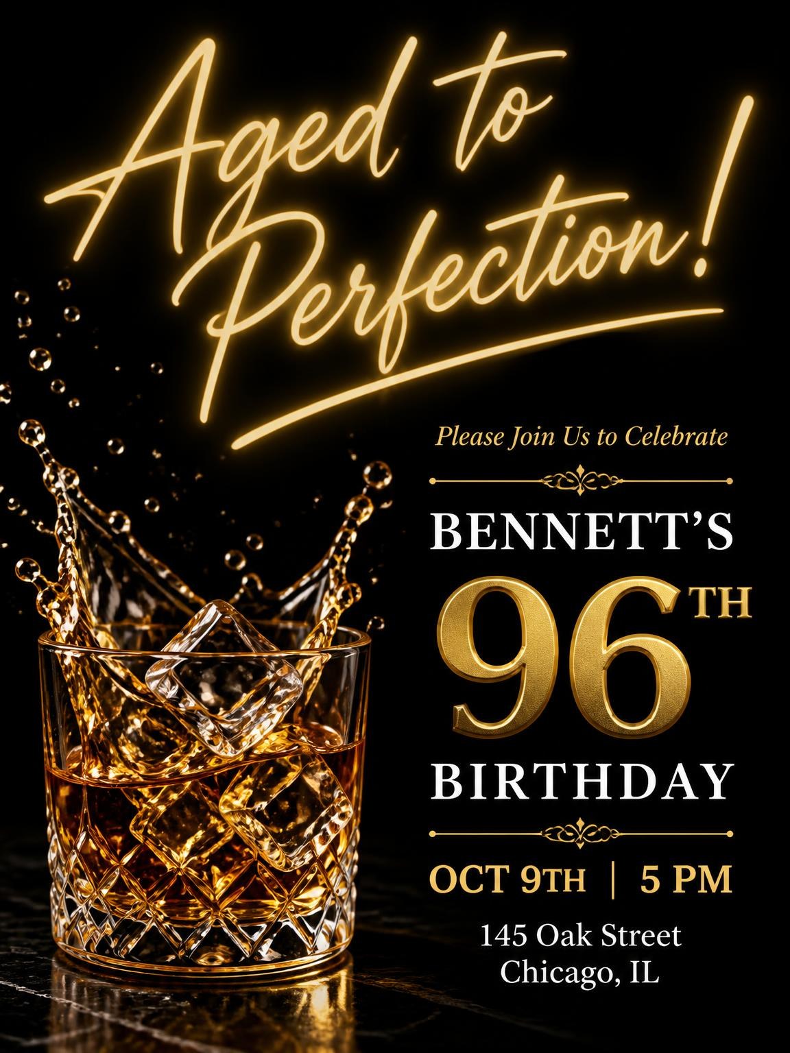 Whiskey Glass 96th Birthday Invitation