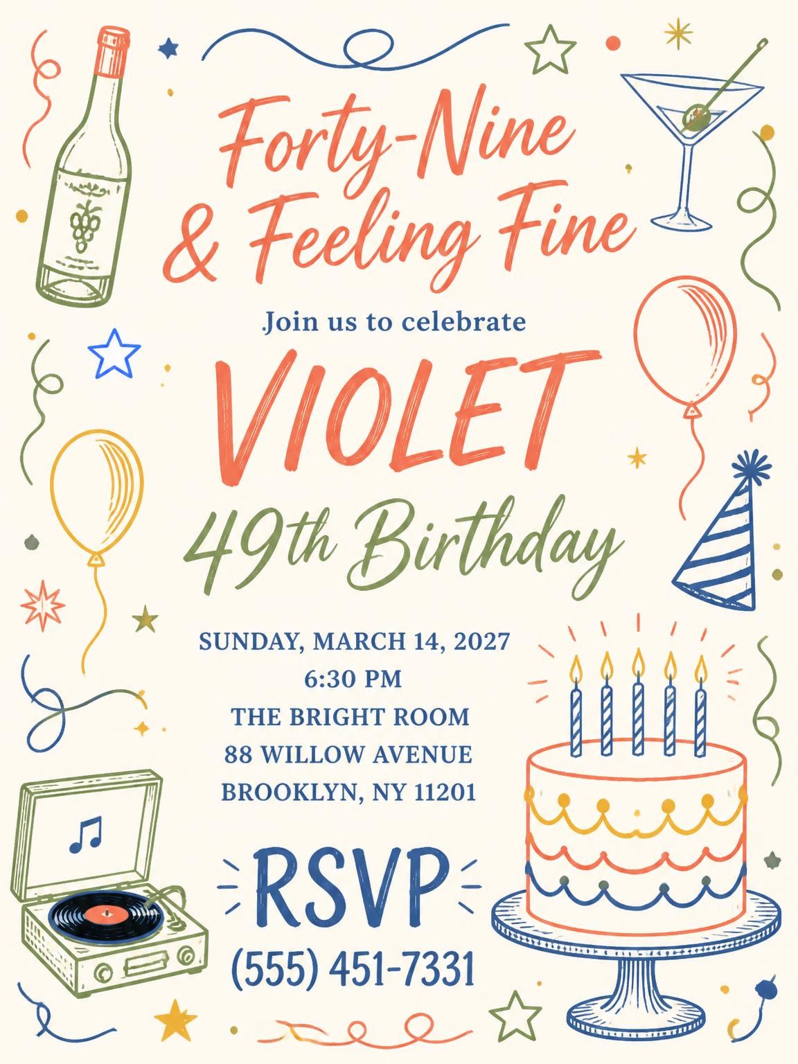 Retro Doodle 49th Birthday Invitation