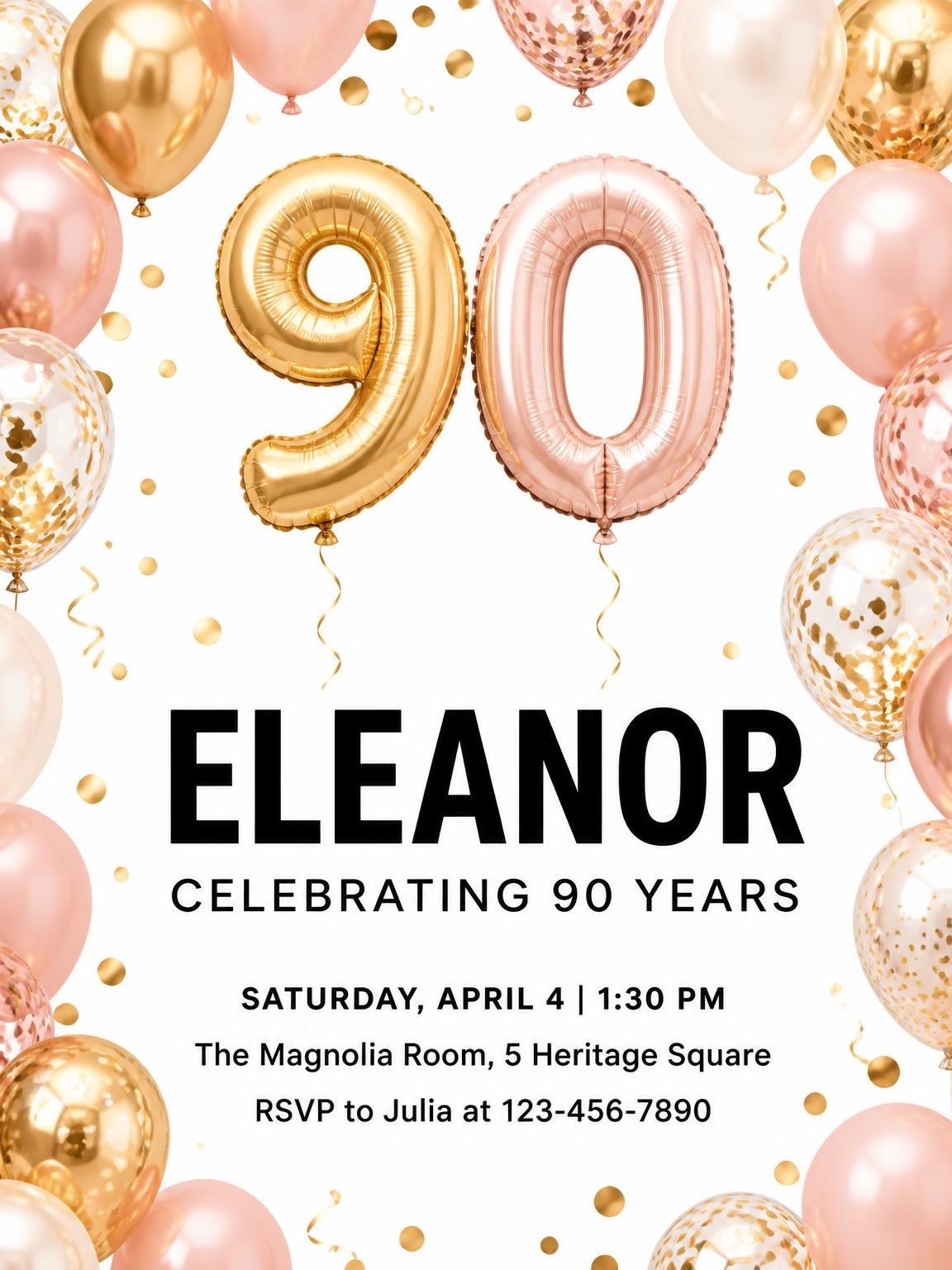 Gold Rose Balloon 90th Birthday