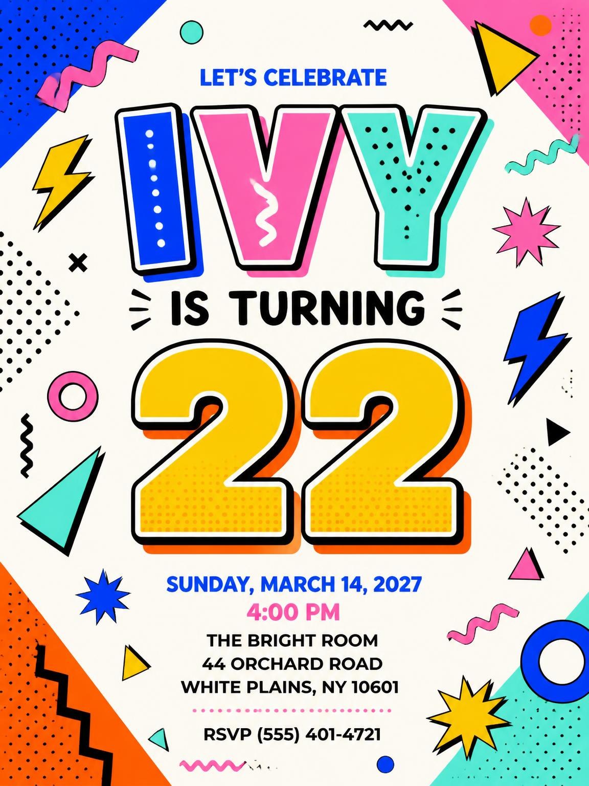 Memphis Pop 22nd Birthday Invitation