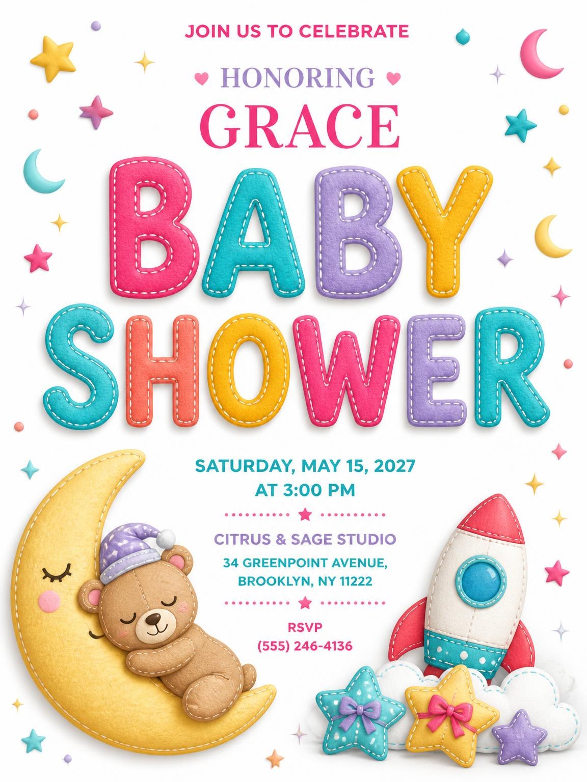 Felt Space Baby Shower Invitation