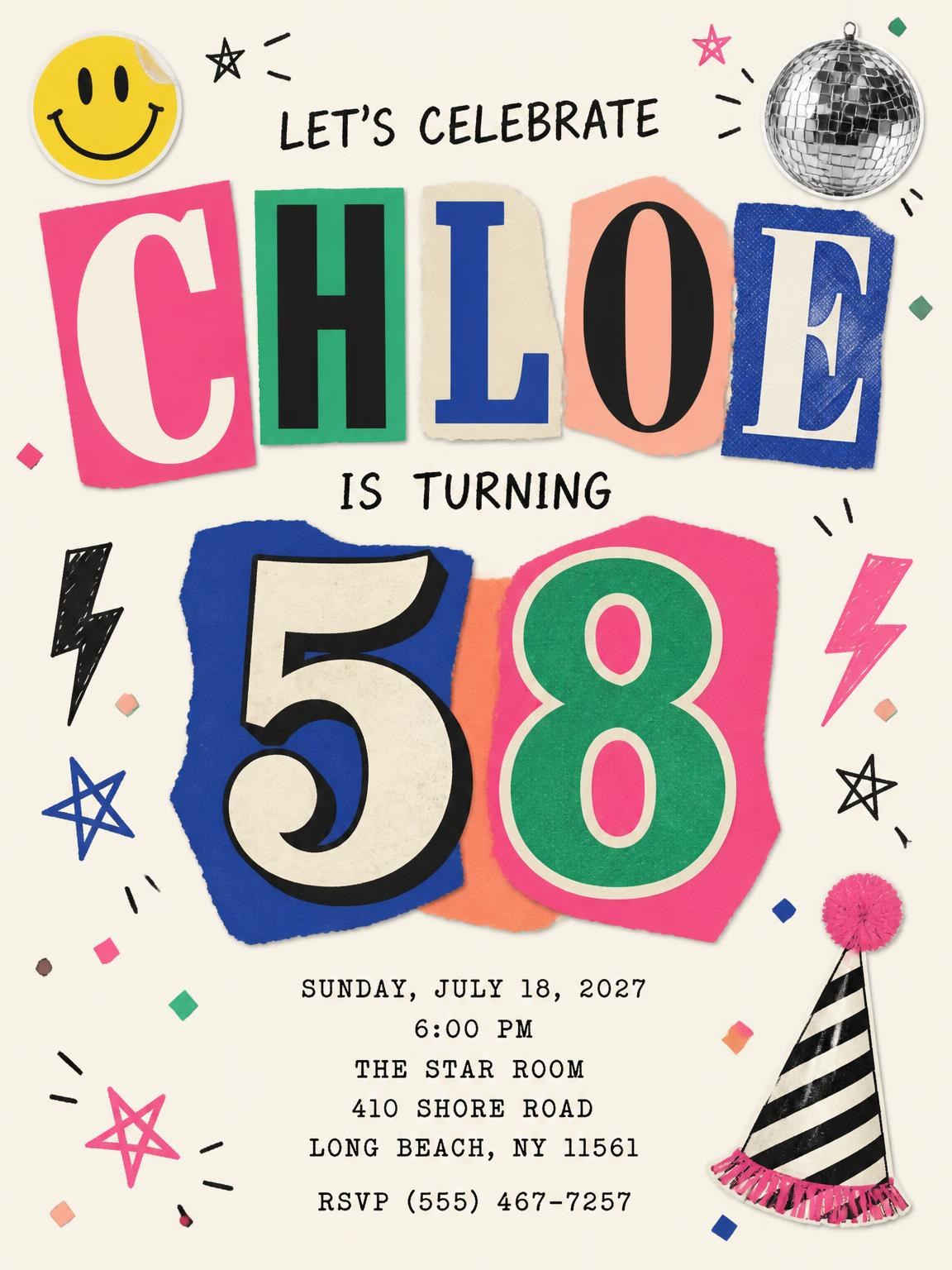 Retro Paper Collage 58th Birthday Invitation