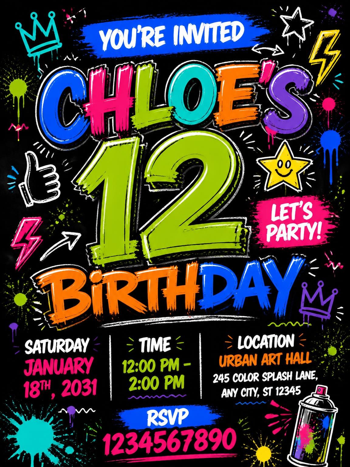 Graffiti Street Art 12th Birthday Invitation
