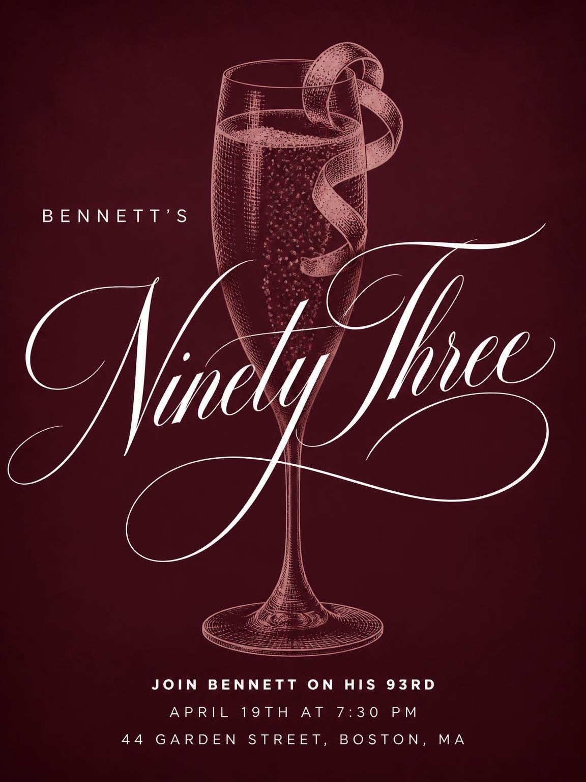 Burgundy Cocktail 93rd Birthday Invitation