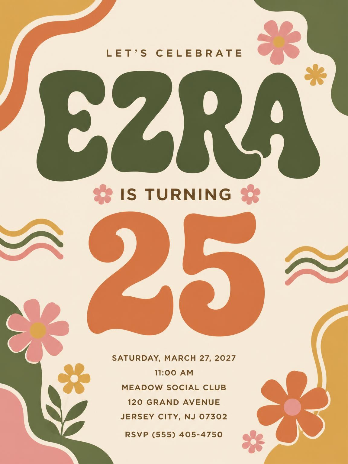 Groovy Retro 25th Birthday Invitation
