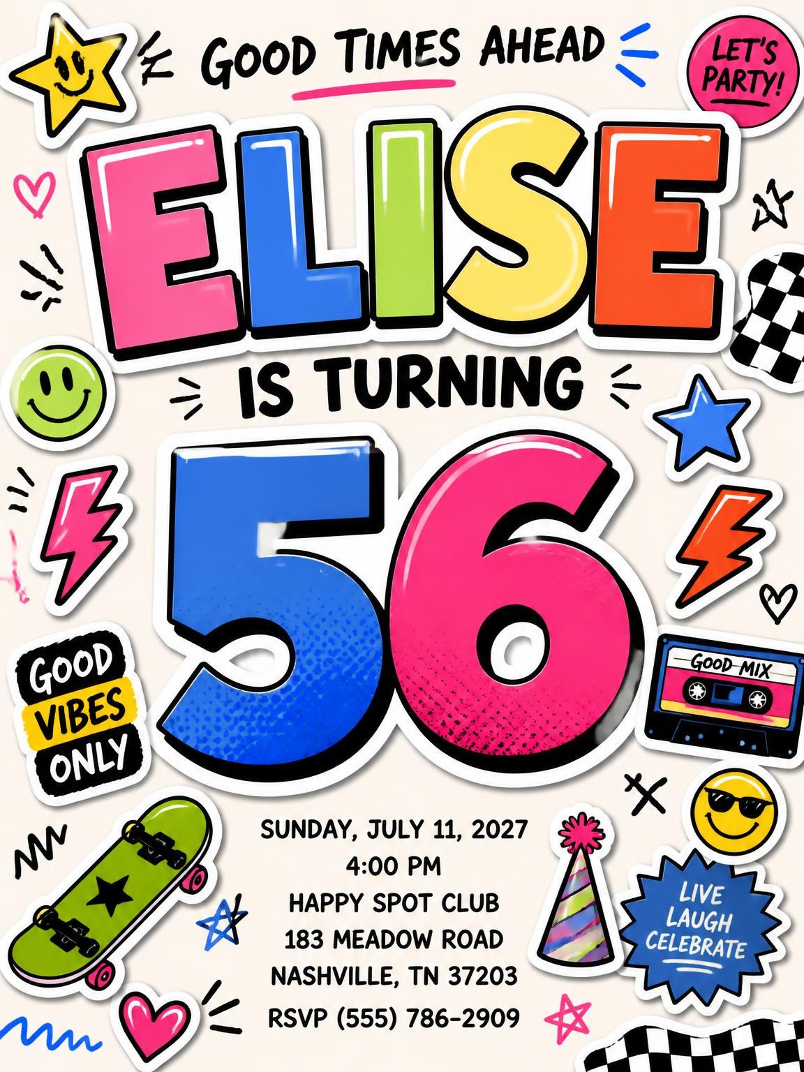 Sticker Pop 56th Birthday Invitation