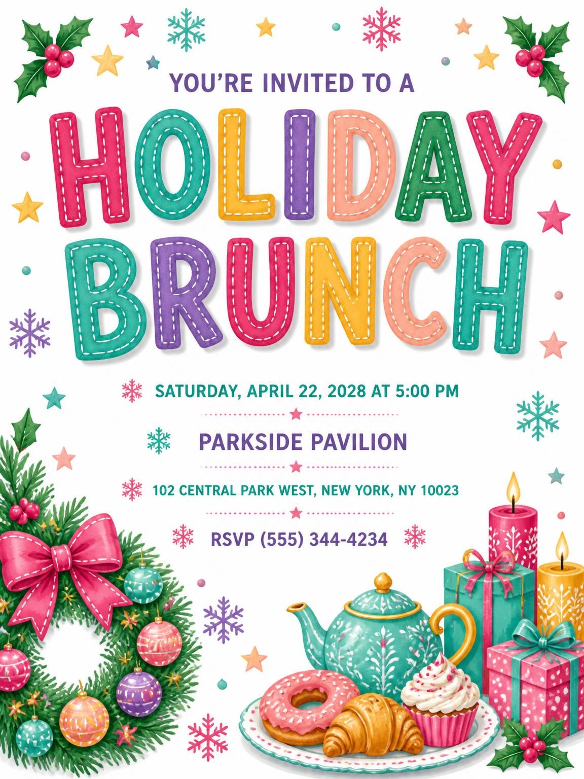 Christmas Wreath Holiday Brunch Invitation
