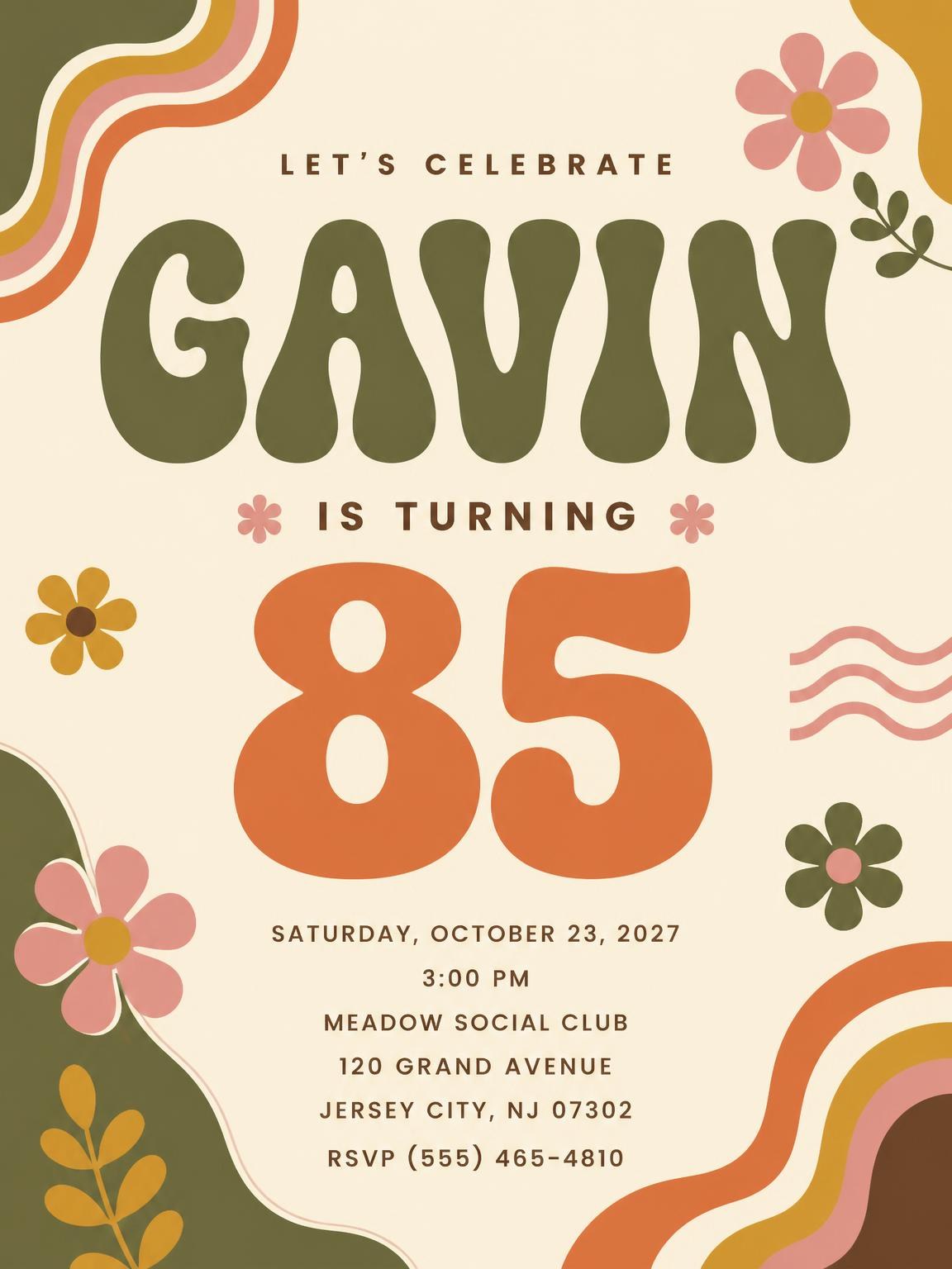 Groovy Retro 85th Birthday Invitation