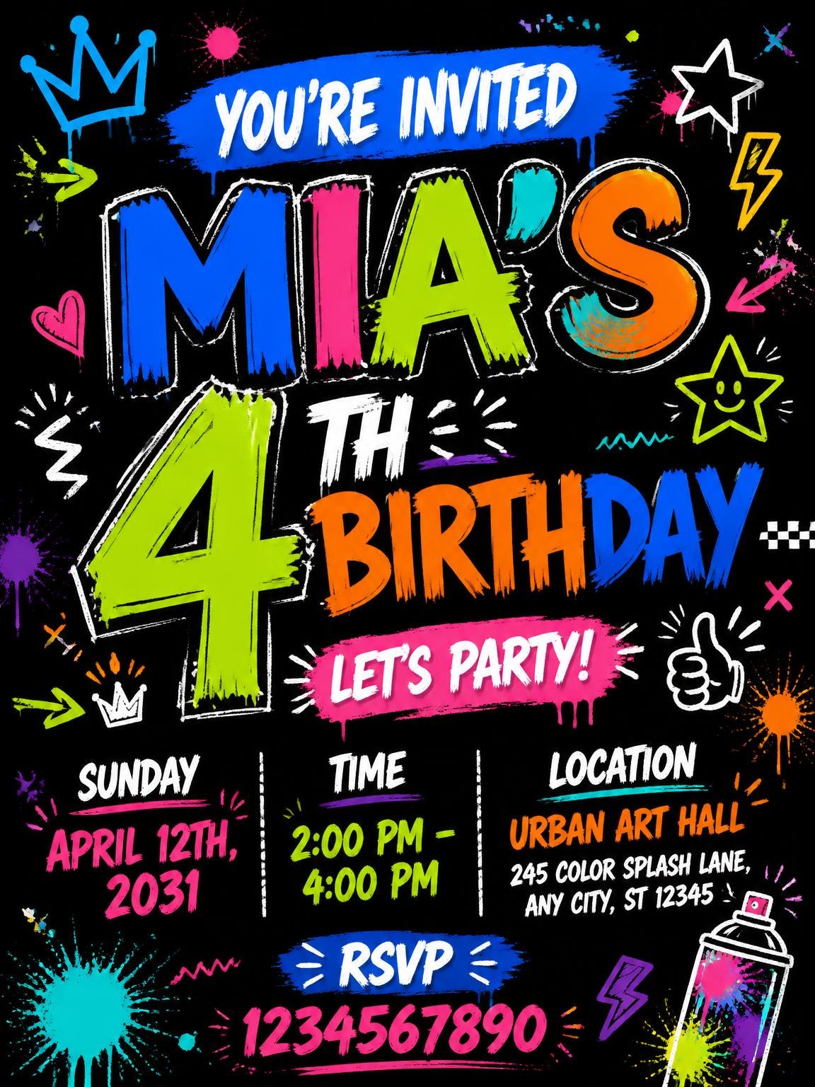 Graffiti Street Art 4th Birthday Invitation