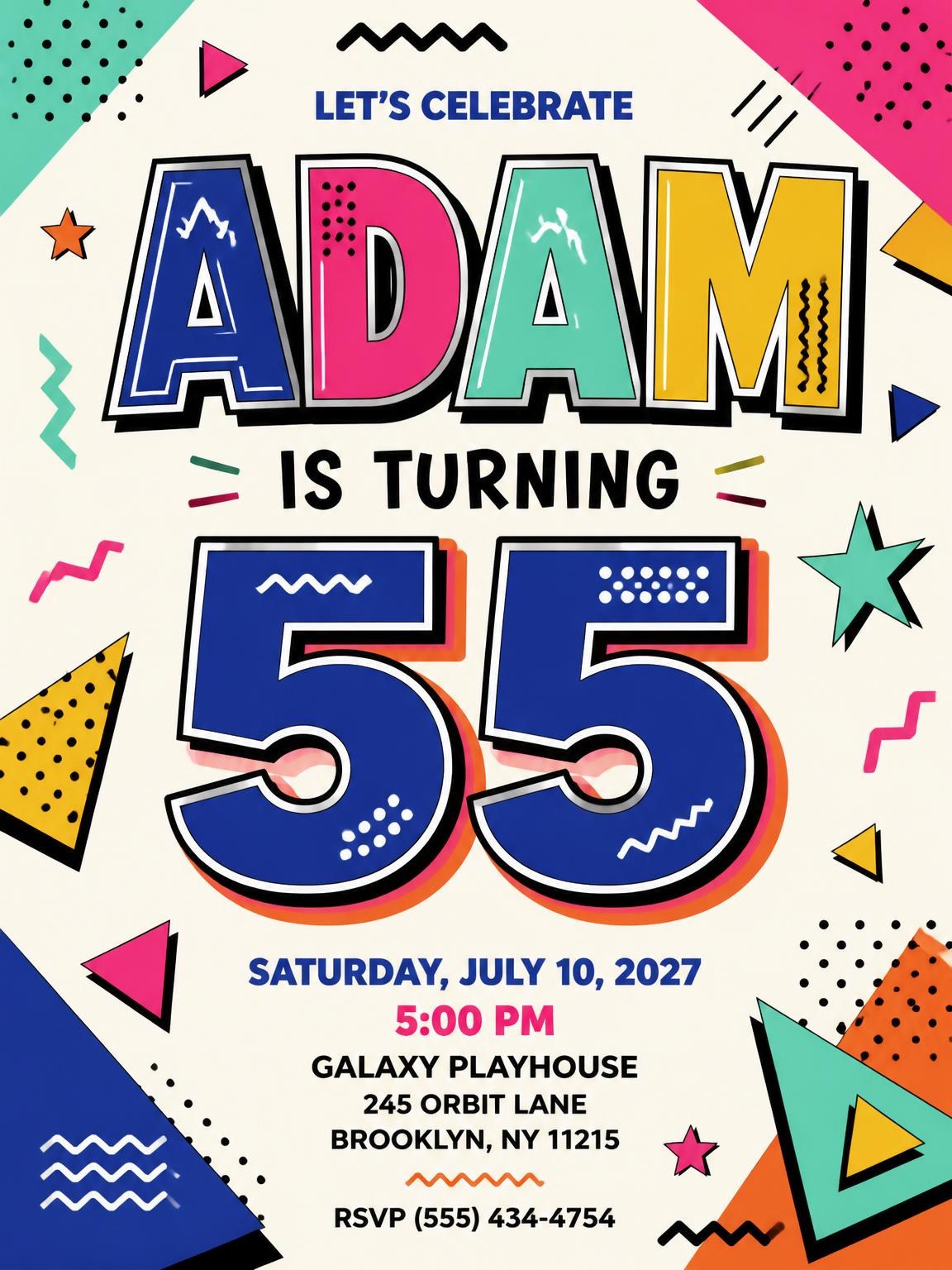 Memphis Pop 55th Birthday Invitation