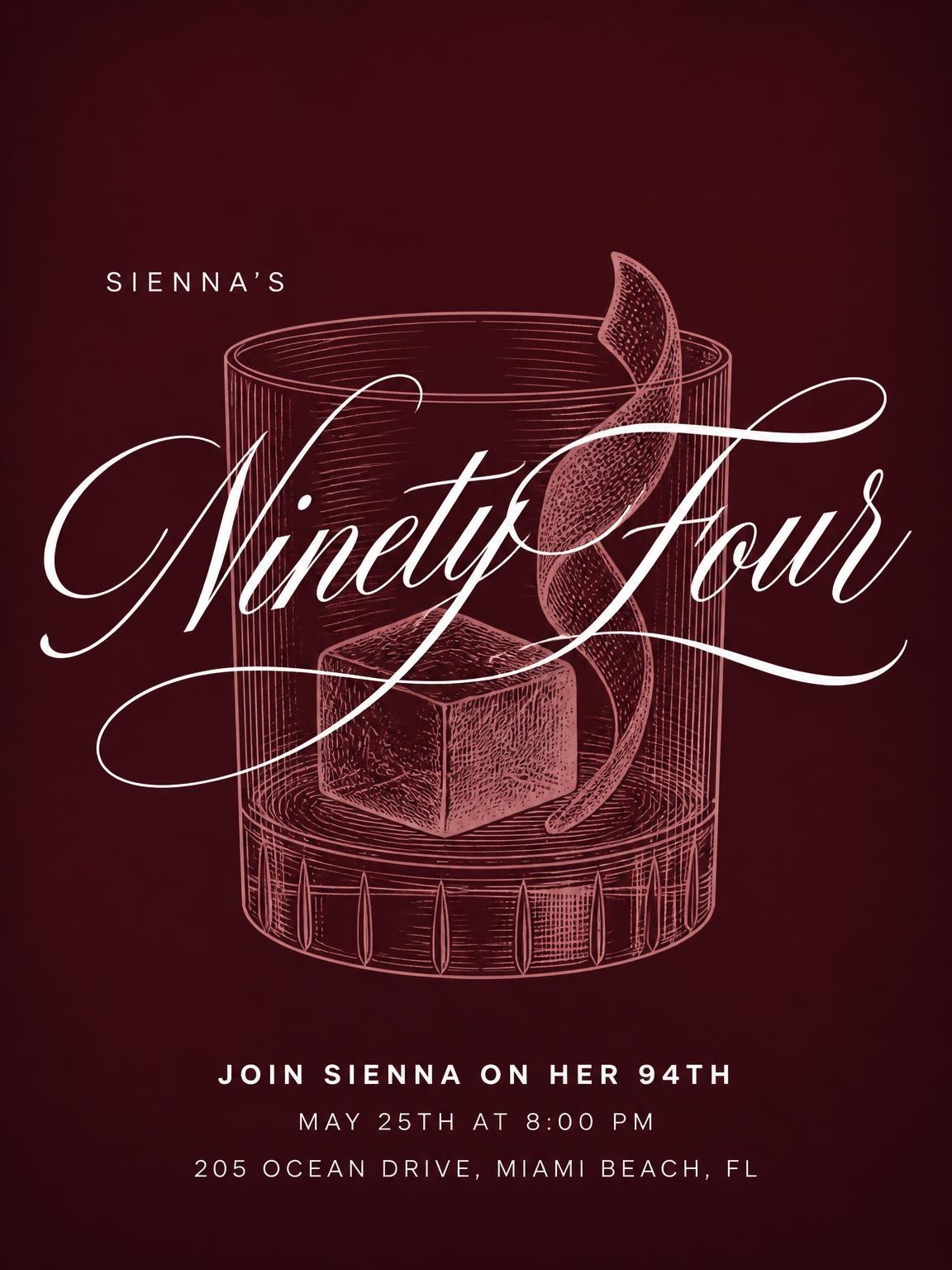 Burgundy Cocktail 94th Birthday Invitation