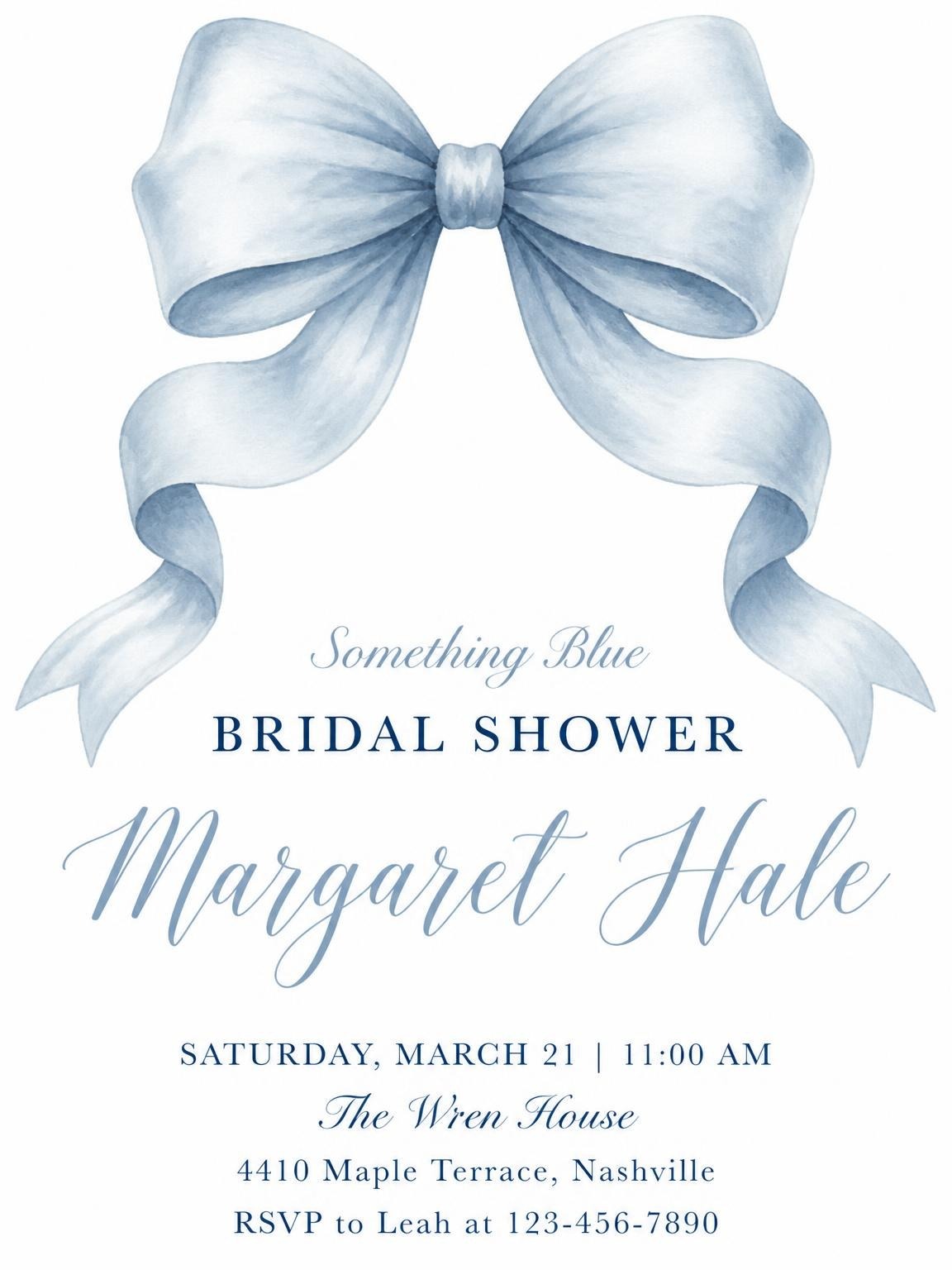 Soft Blue Watercolor Bow Bridal Shower