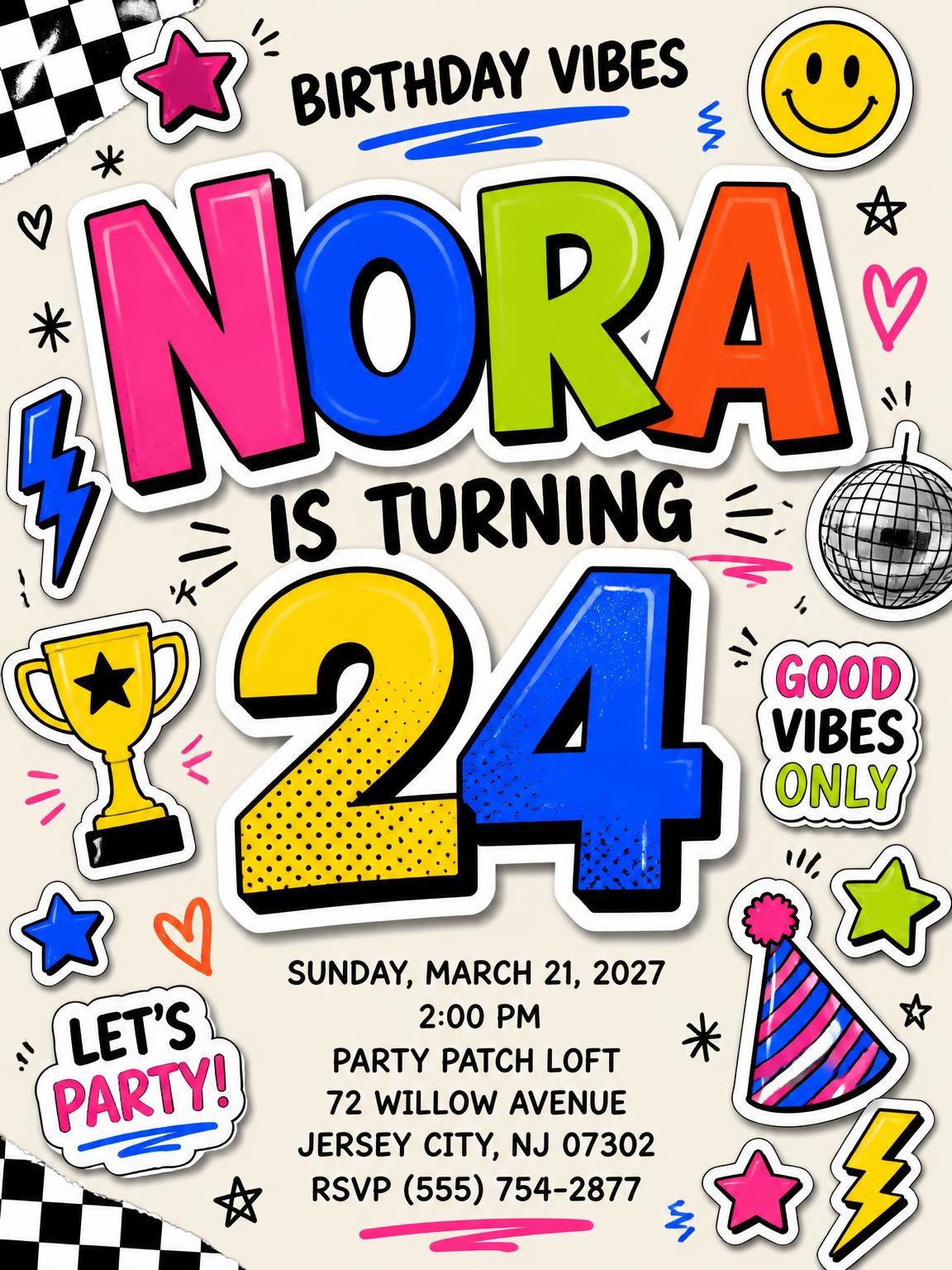 Sticker Pop 24th Birthday Invitation