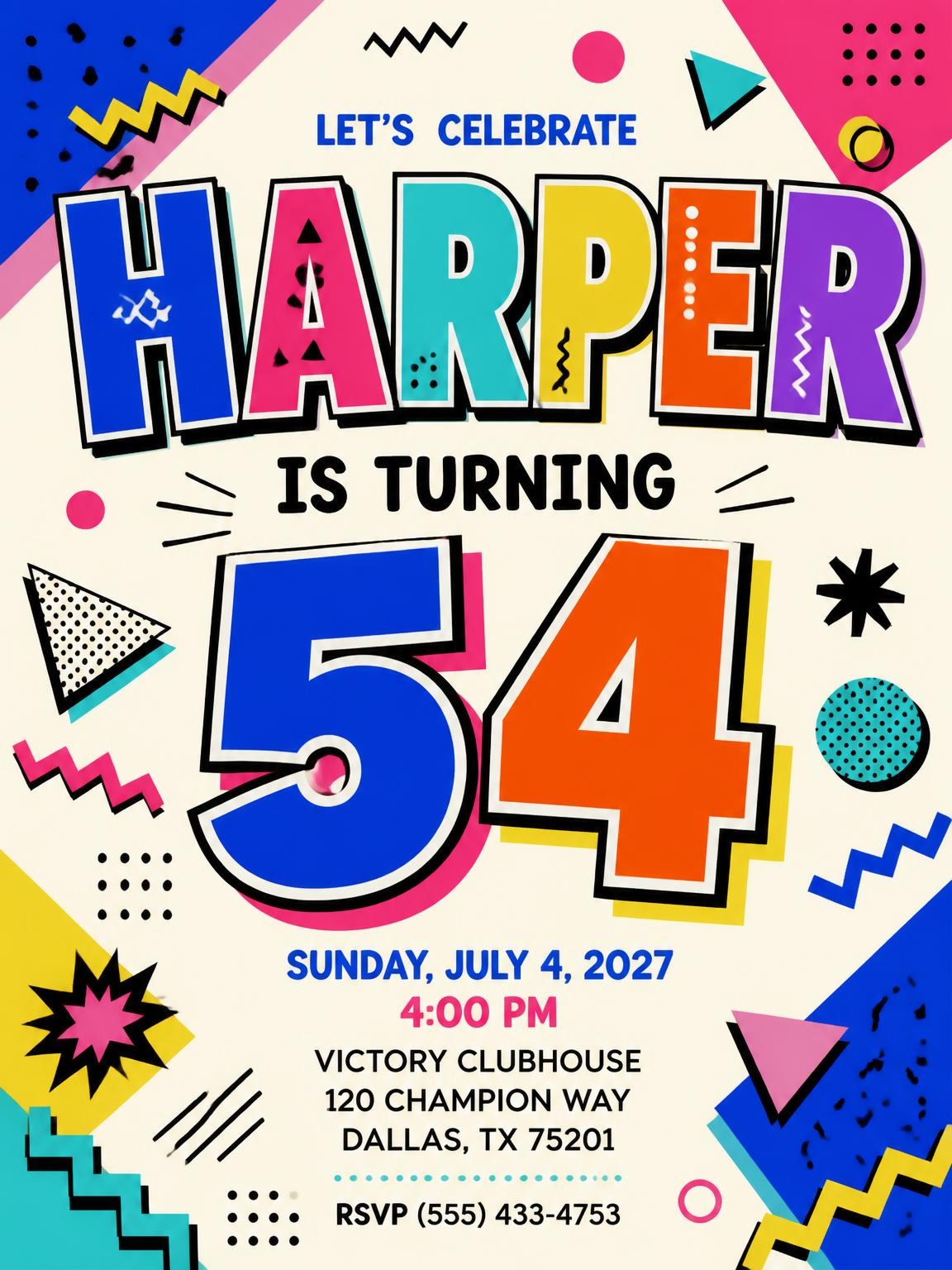 Memphis Pop 54th Birthday Invitation