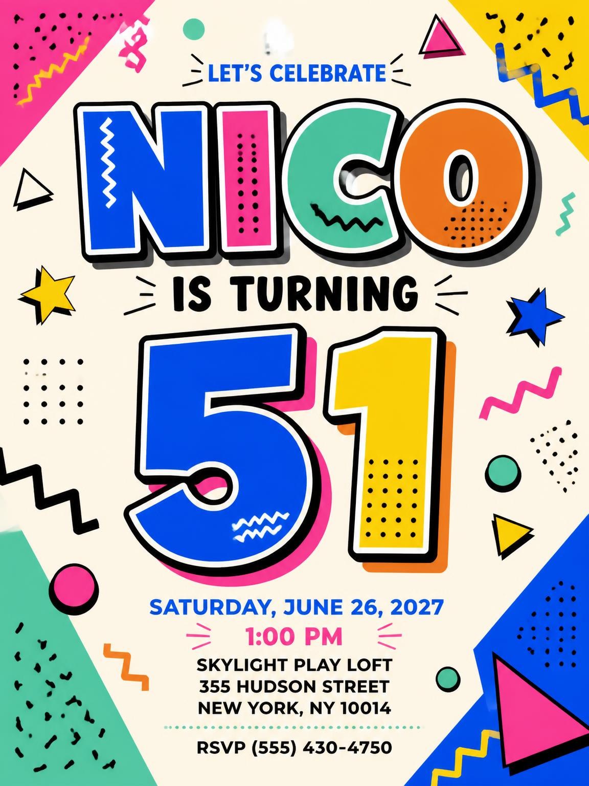 Memphis Pop 51st Birthday Invitation