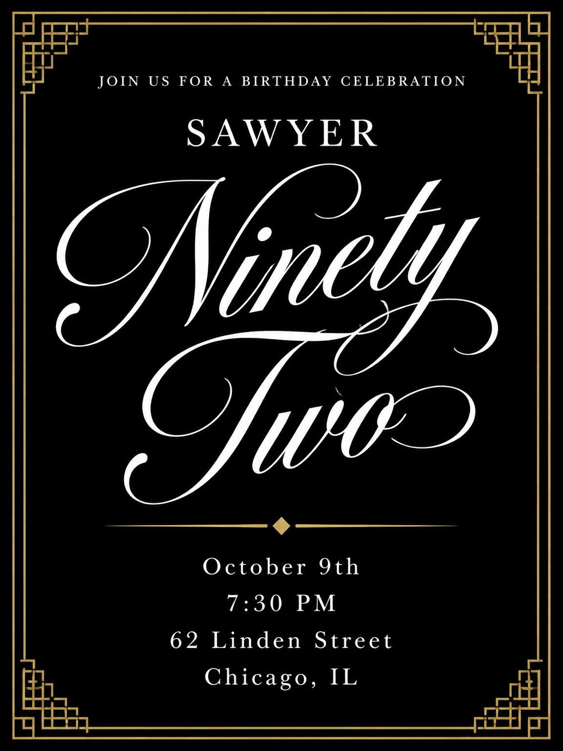 Art Deco 92nd Birthday Invitation