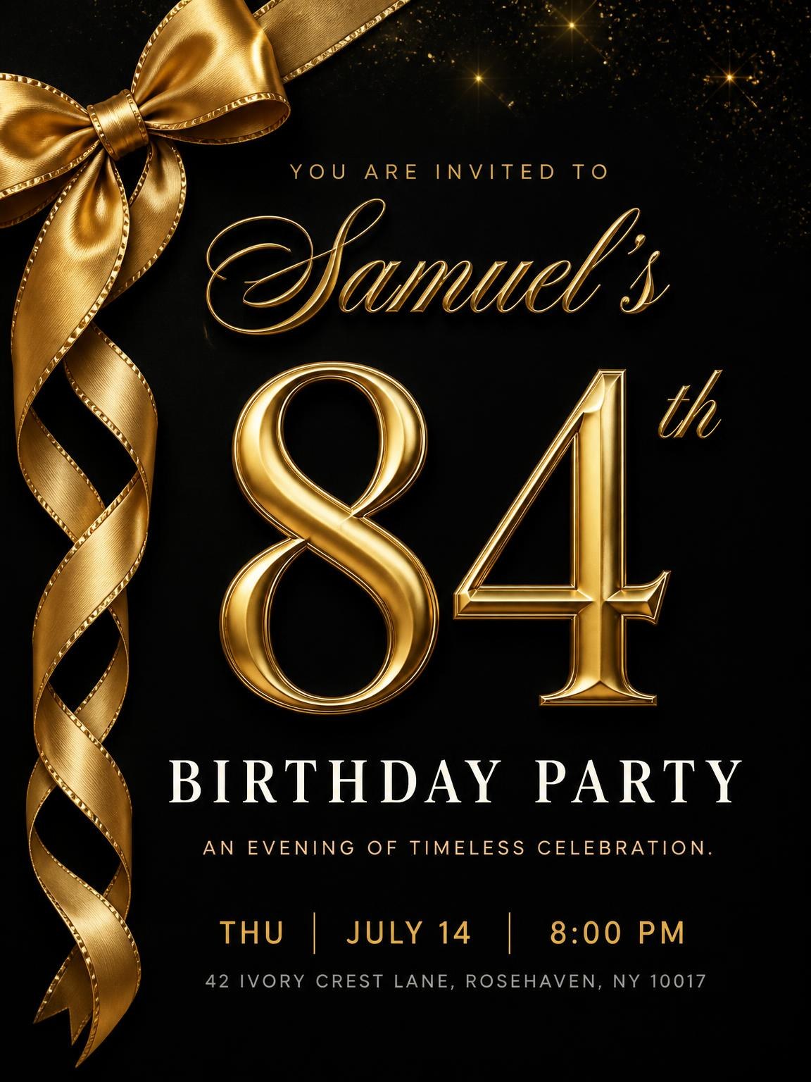Black and Gold Ribbon 84th Birthday