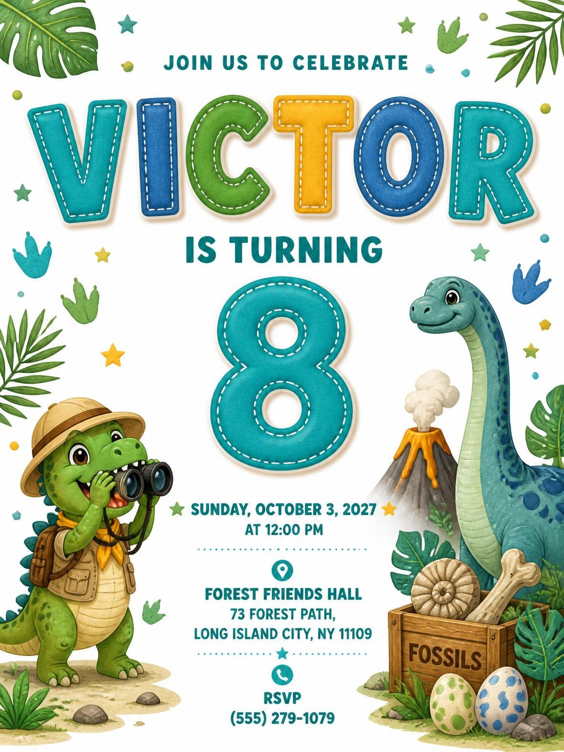 Dinosaur Explorer 8th Birthday Invitation