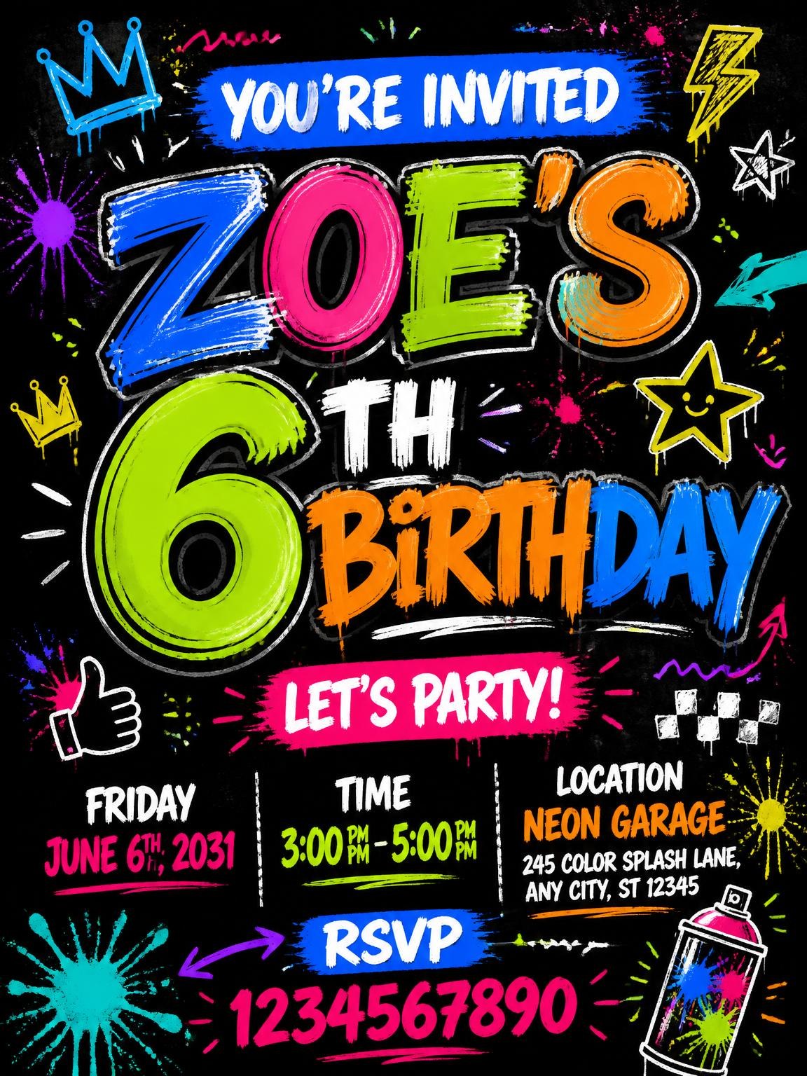 Graffiti Street Art 6th Birthday Invitation