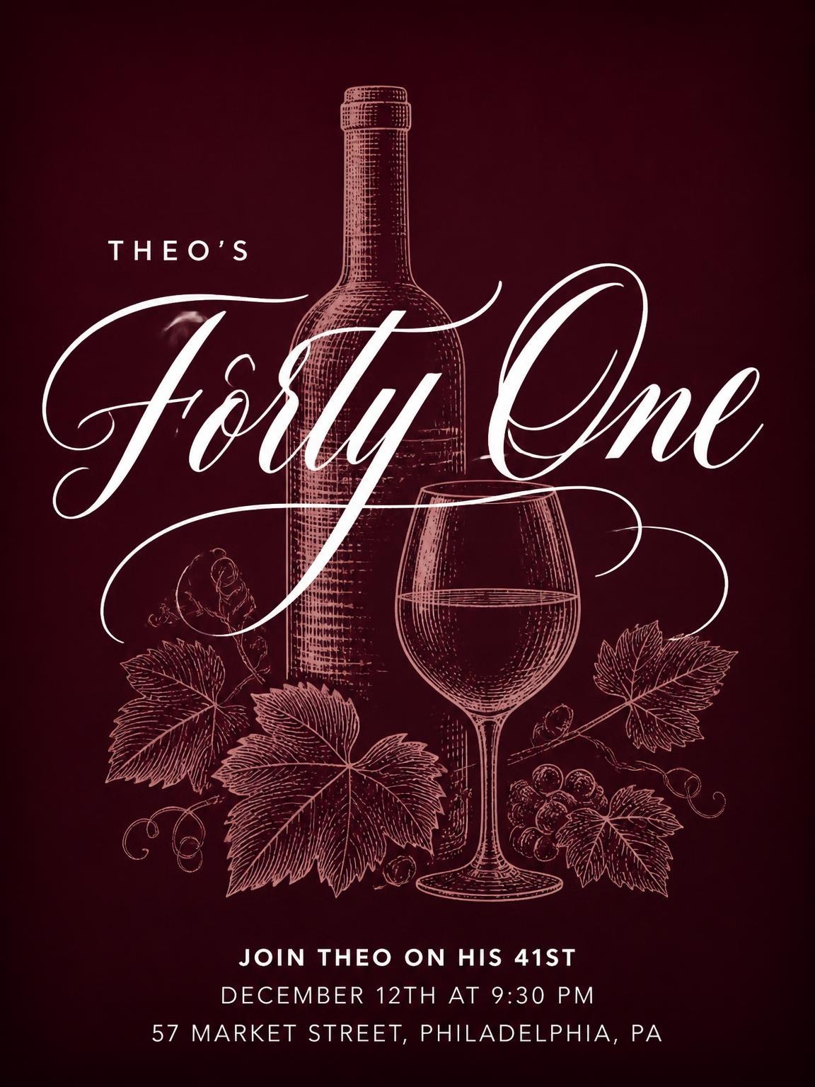 Burgundy Cocktail 41st Birthday Invitation