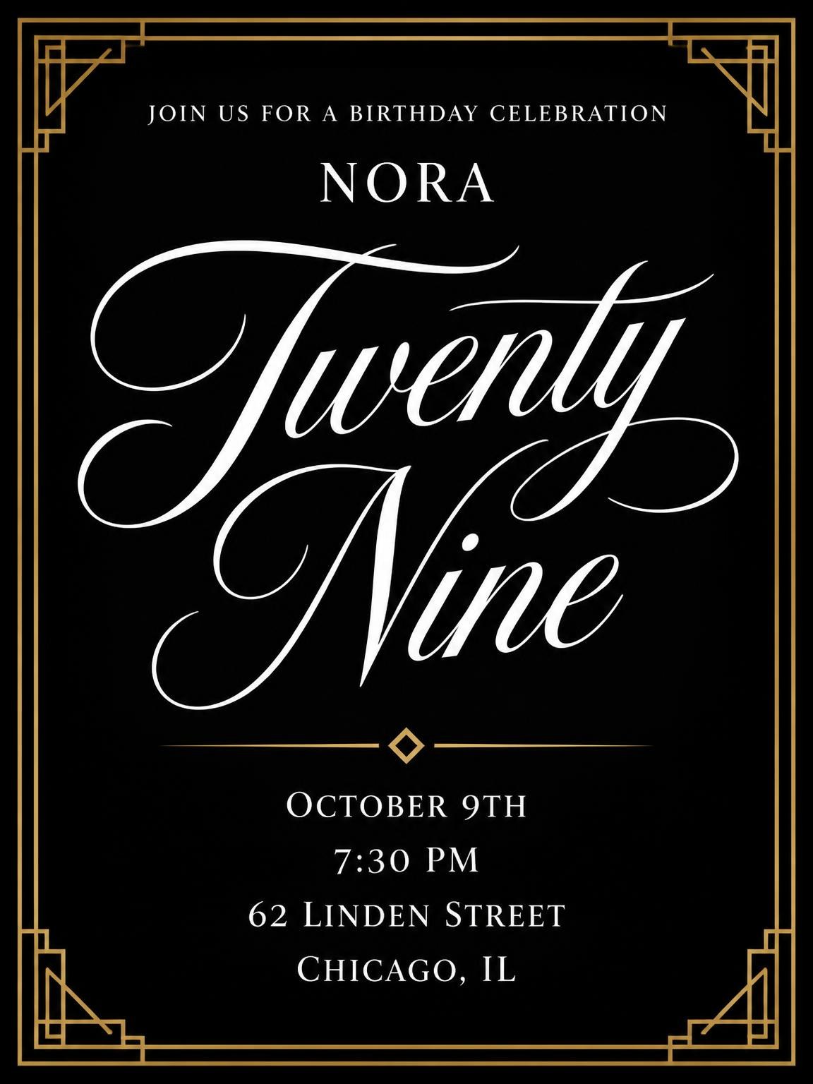 Art Deco 29th Birthday Invitation