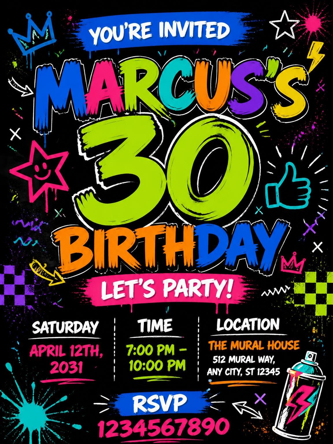 Graffiti Street Art 30th Birthday Invitation