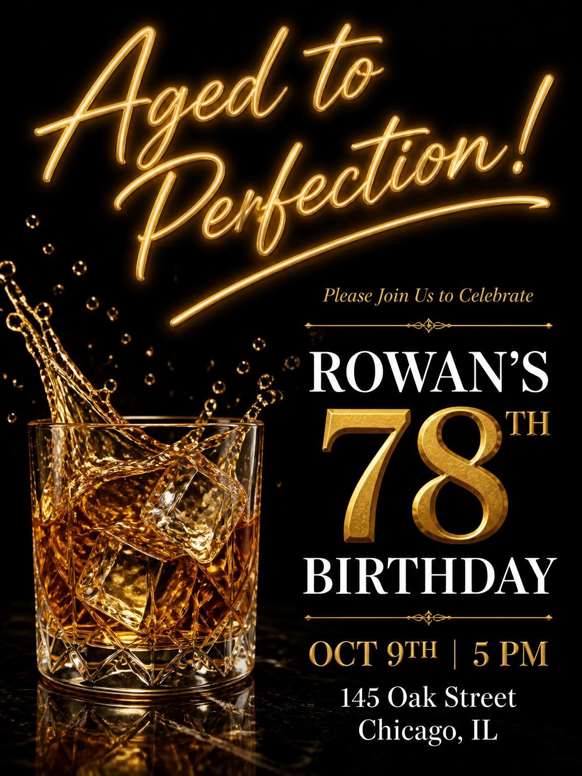 Whiskey Glass 78th Birthday Invitation