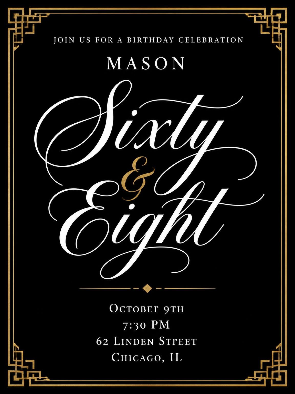 Art Deco 68th Birthday Invitation
