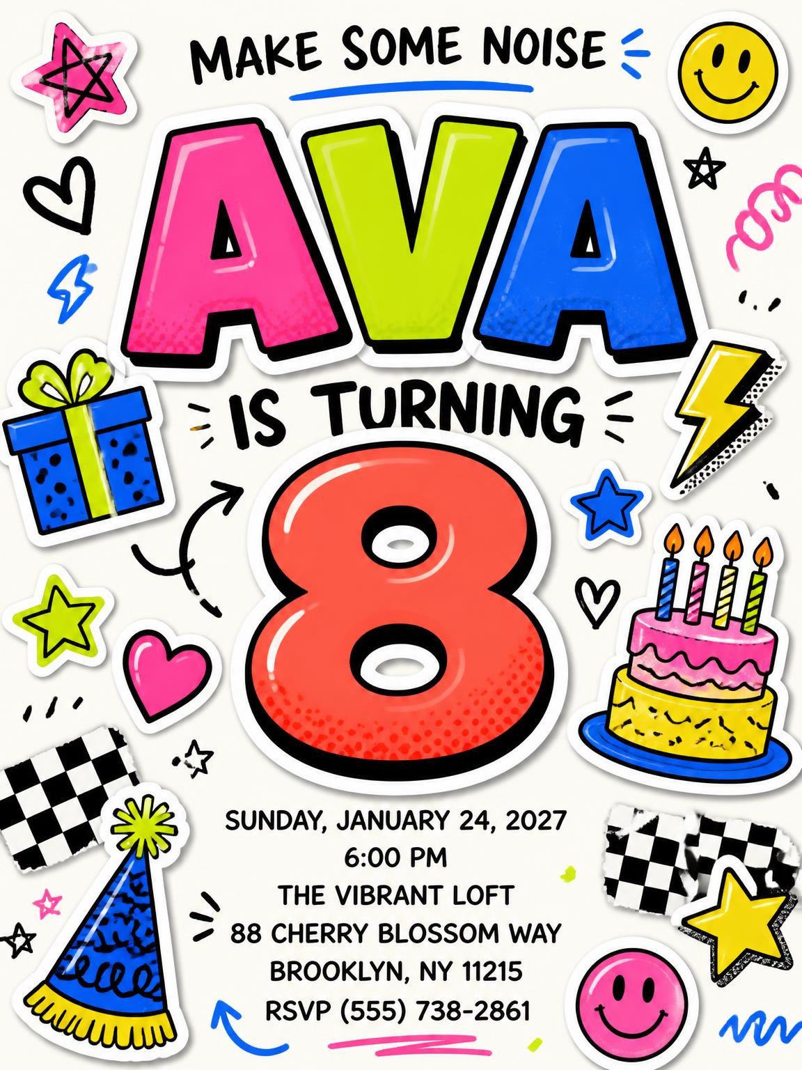 Sticker Pop 8th Birthday Invitation