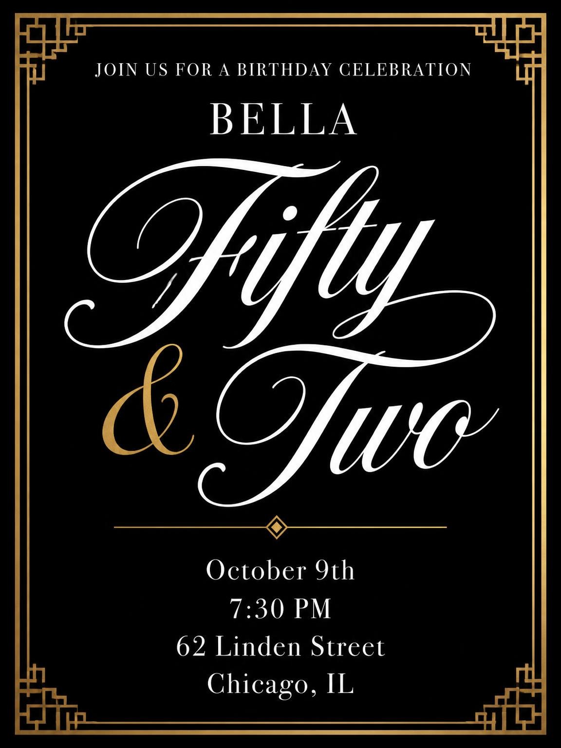Art Deco 52nd Birthday Invitation