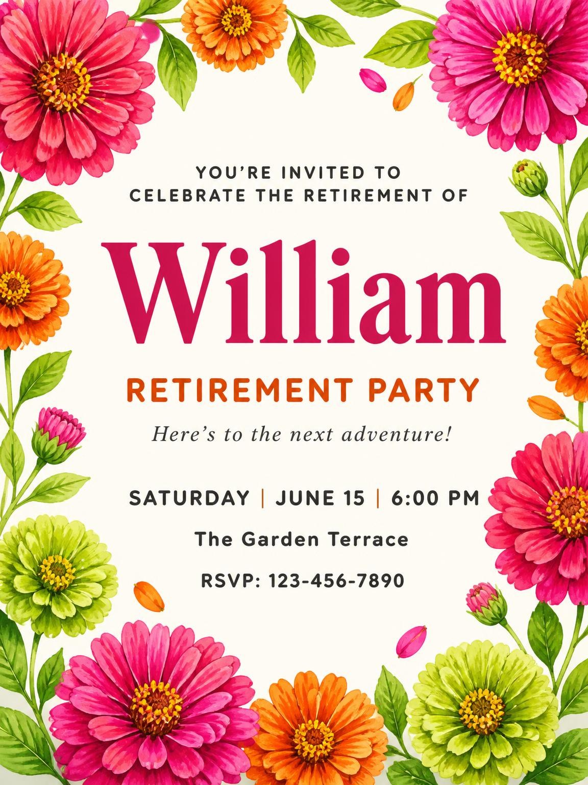 Blossoms Foliage Retirement Party Invitation