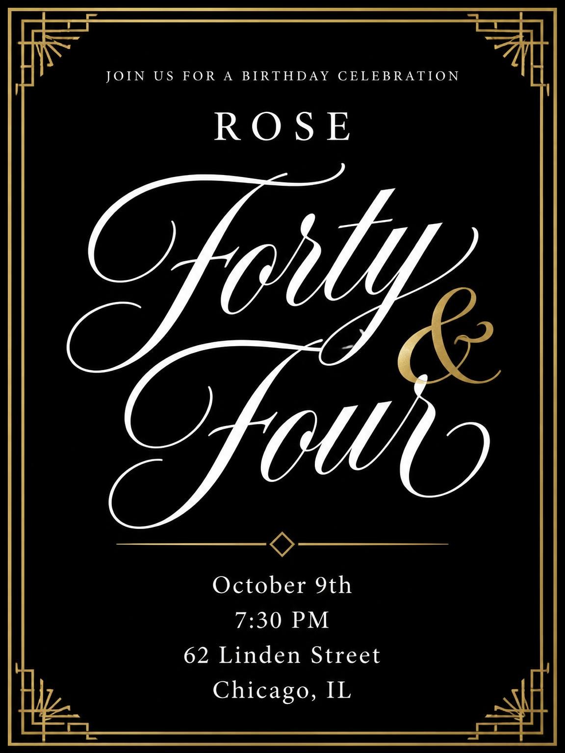 Art Deco 44th Birthday Invitation