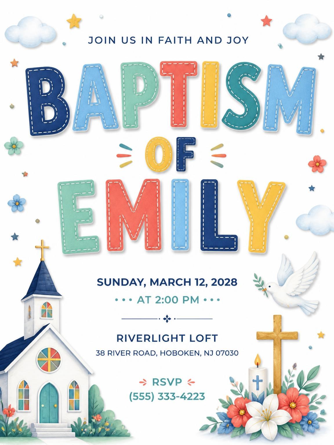 White Church Baptism Invitation