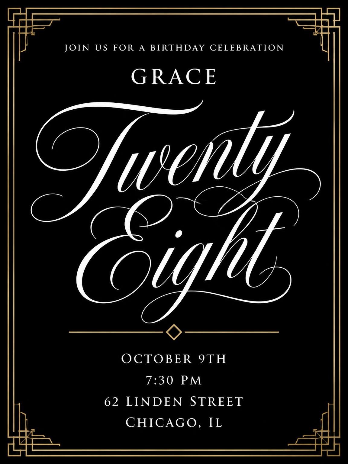 Art Deco 28th Birthday Invitation