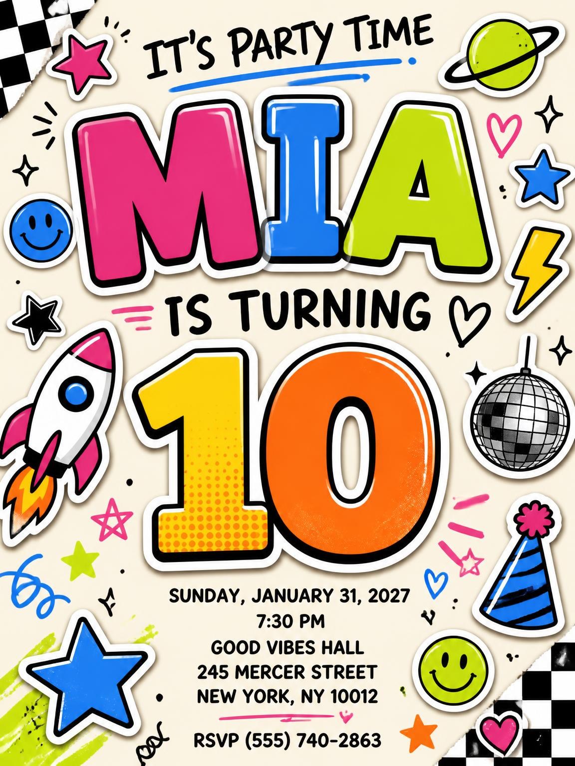 Sticker Pop 10th Birthday Invitation