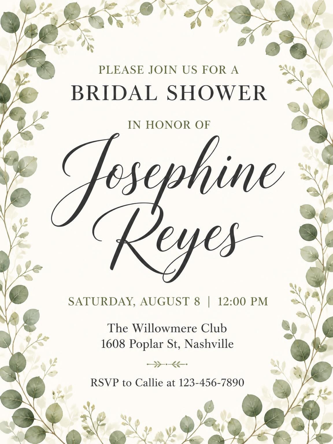 Watercolor Eucalyptus Bridal Shower Invitation