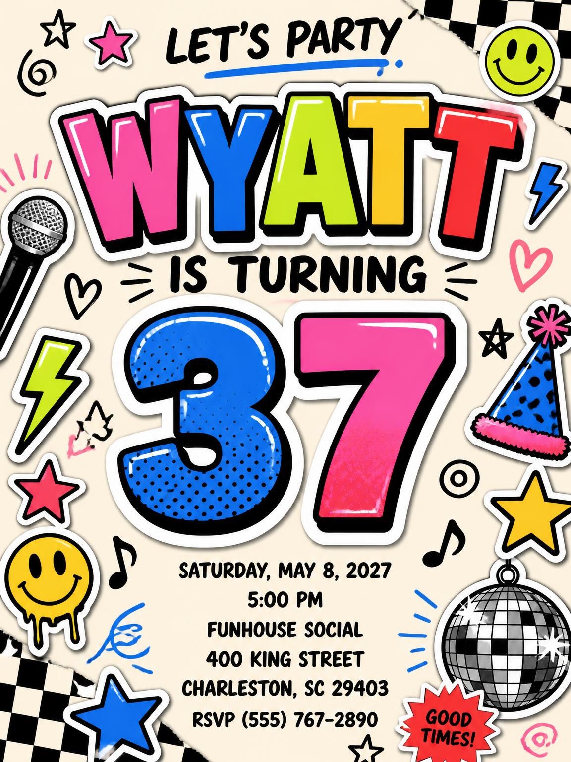 Sticker Pop 37th Birthday Invitation