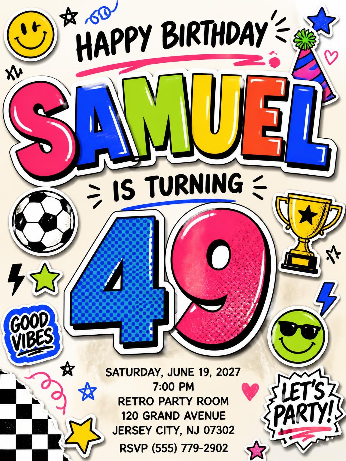Sticker Pop 49th Birthday Invitation