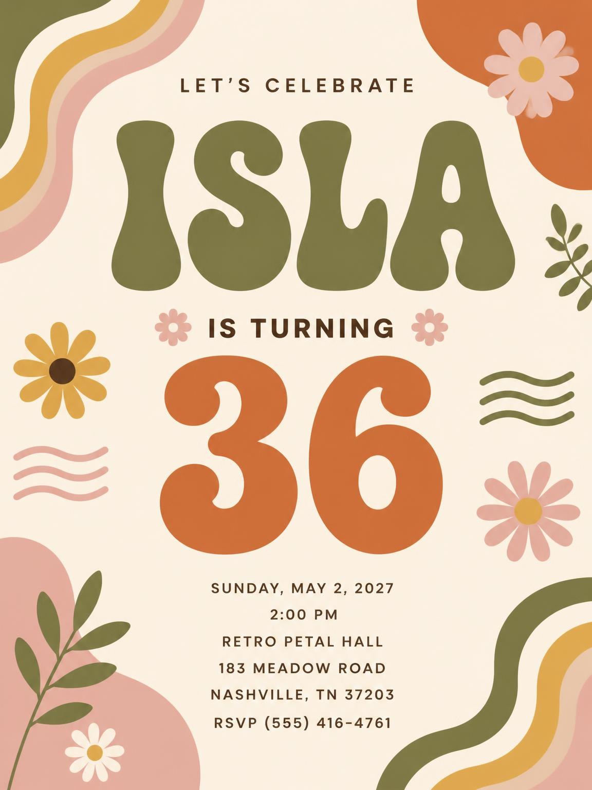Groovy Retro 36th Birthday Invitation