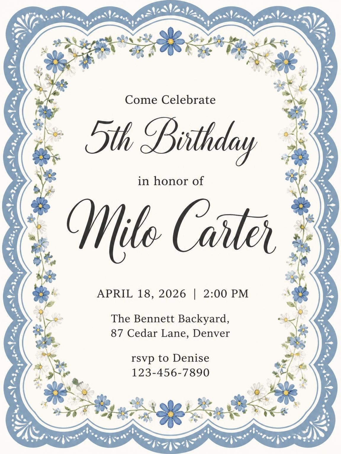 Blue Scalloped Botanical 5th Birthday