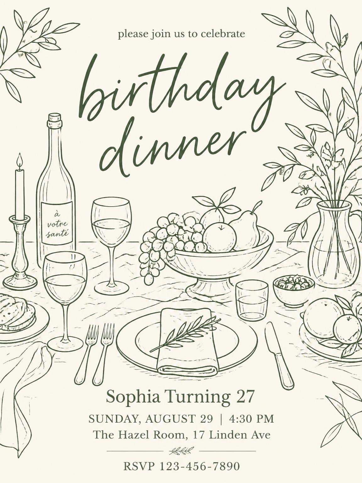 Forest Green Botanical Table Birthday