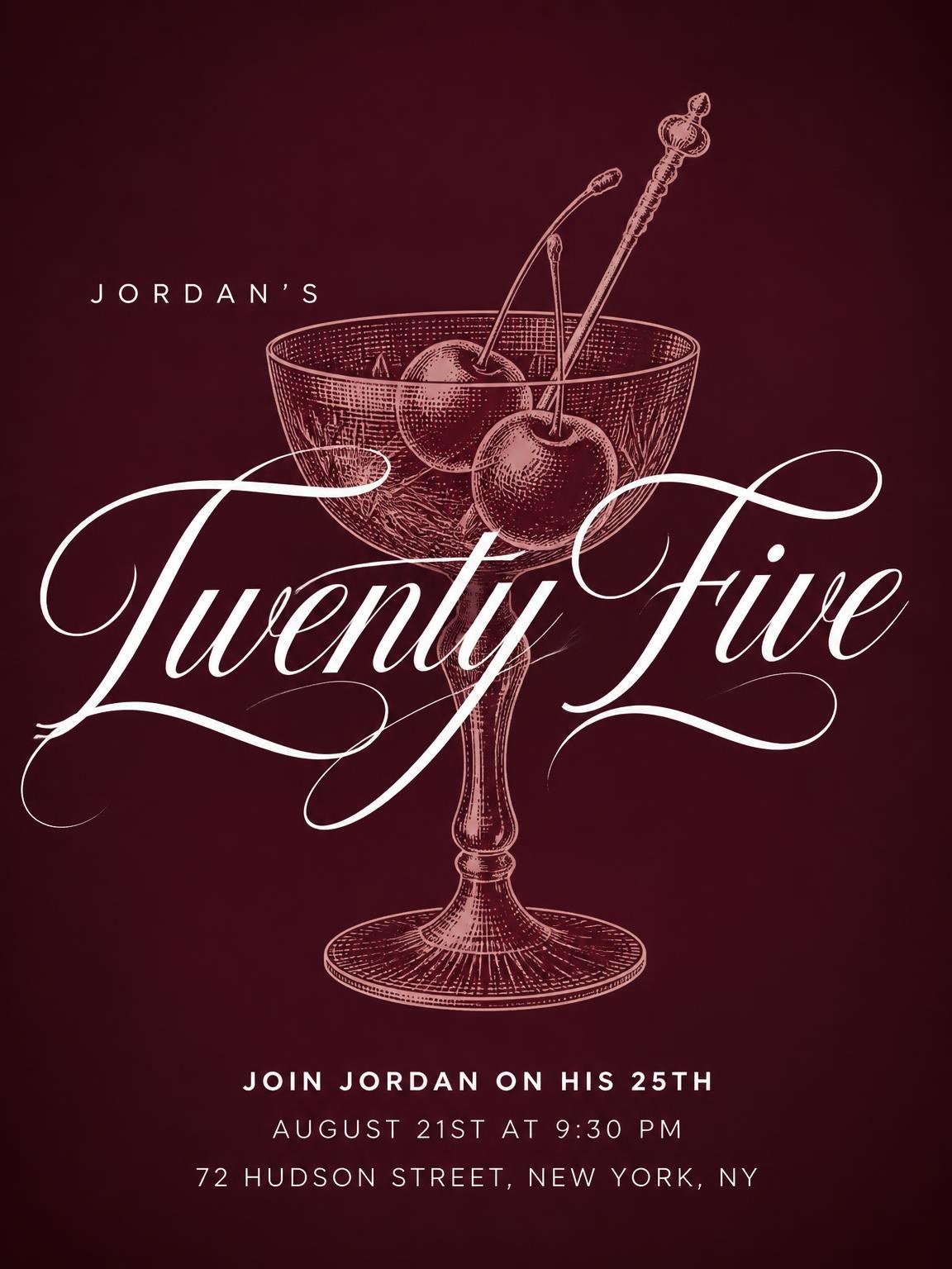 Burgundy Cocktail 25th Birthday Invitation
