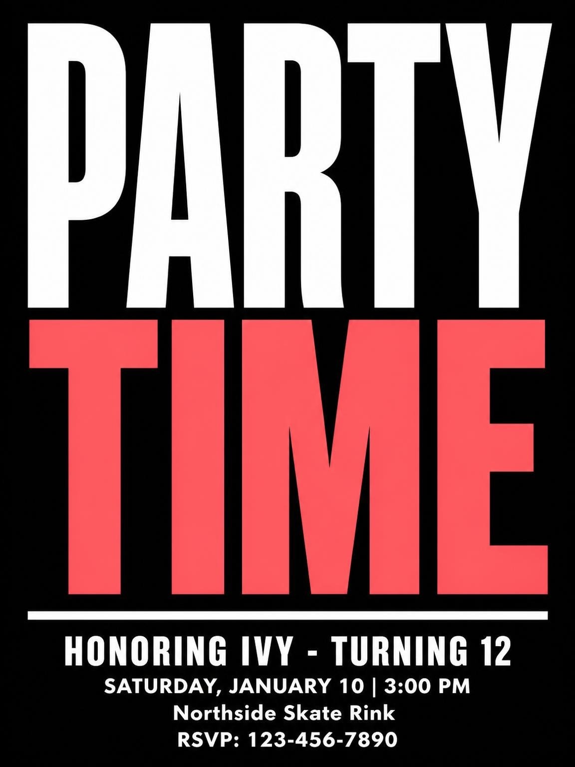 Neon Red Minimalist 12th Birthday Invitation