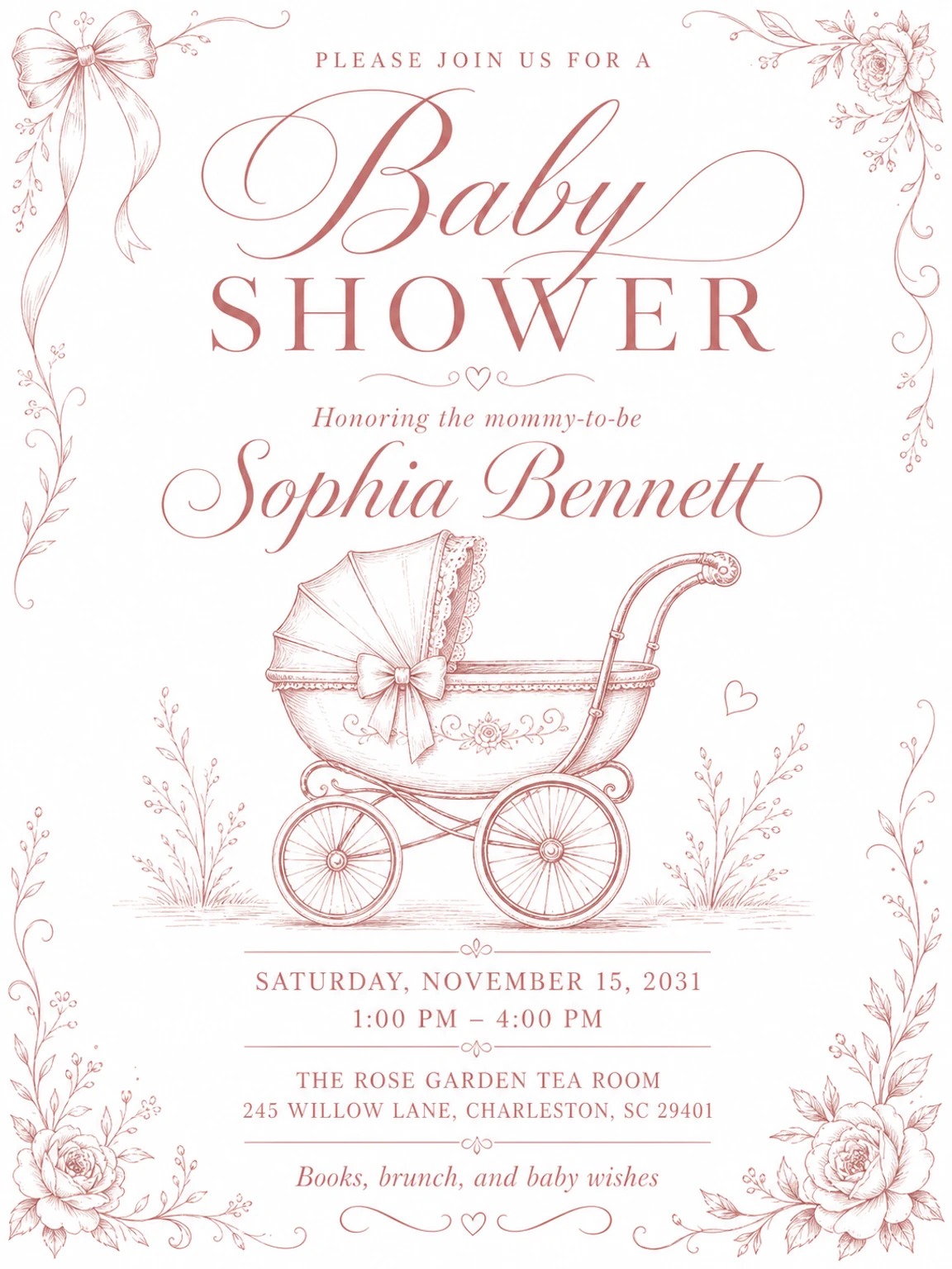 Rosy Vintage Stroller Baby Shower
