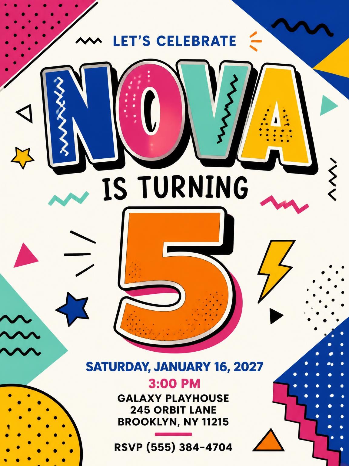 Memphis Pop 5th Birthday Invitation