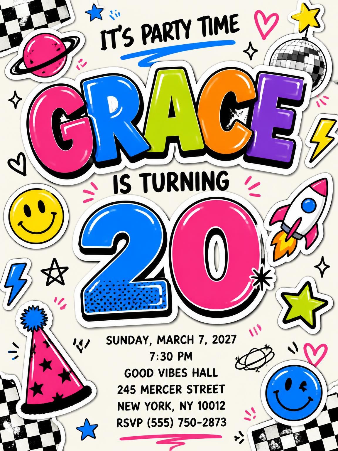 Sticker Pop 20th Birthday Invitation