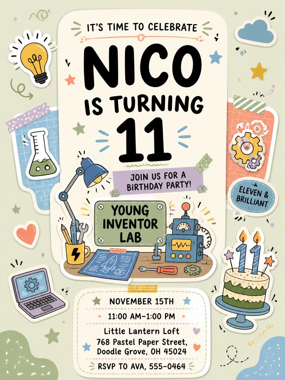 Lightbulb Pastel 11th Birthday Invitation
